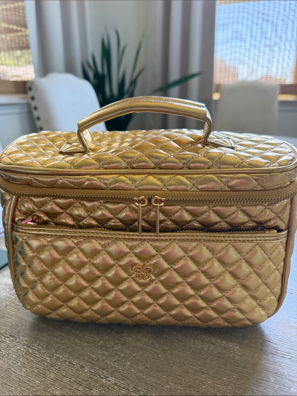 Monogram Quilted Metallic Gold Train Case